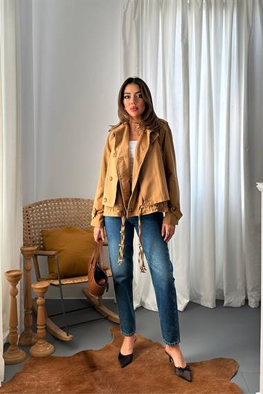 Toptan Camel Çift Katlı Kısa Ceket