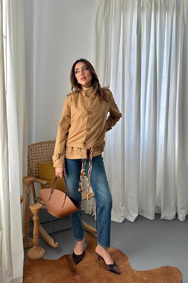 Toptan Camel Çift Katlı Kısa Ceket