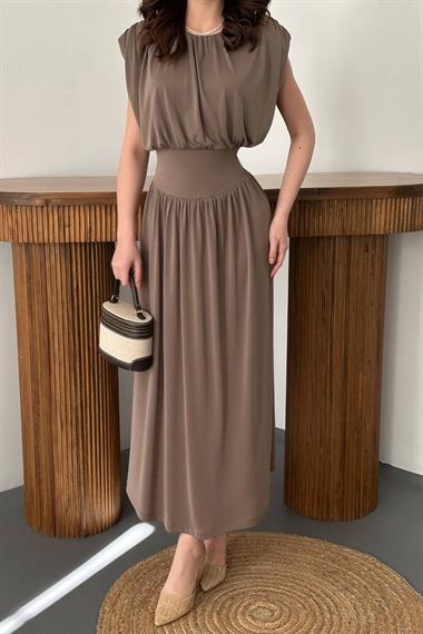 Toptan Camel Etekli Tulum Elbise