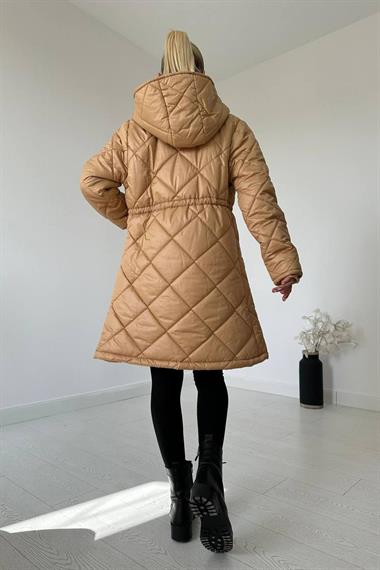 Toptan Camel Kapüşonlu Şişme Mont