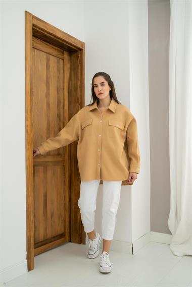 Toptan Camel Kaşe Çift Cepli Gömlek