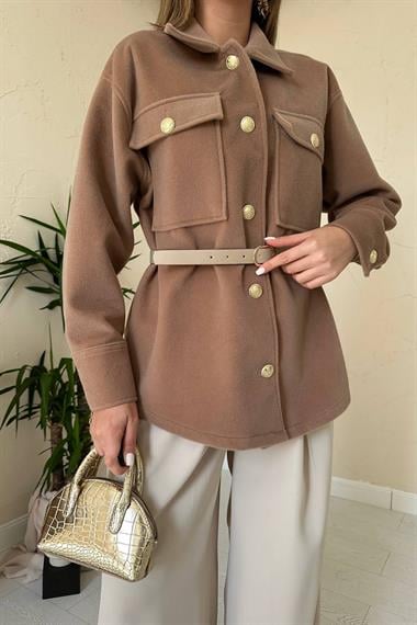 Toptan Camel Kaşe Gold Düğmeli Gömlek