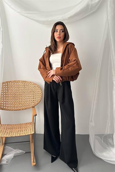 Toptan Camel Kısa Kapüşonlu Ceket