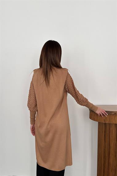 Wholesale Camel Sleeves Knitted Sweater Cardigan