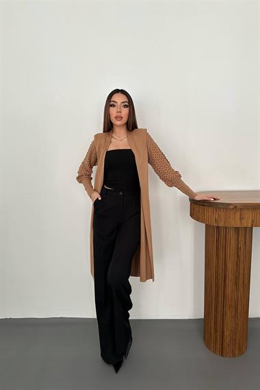 Wholesale Camel Sleeves Knitted Sweater Cardigan