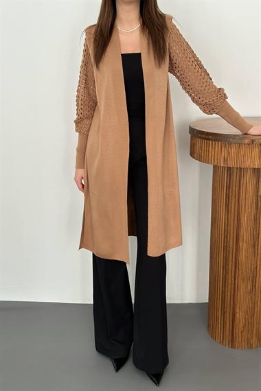 Wholesale Camel Sleeves Knitted Sweater Cardigan