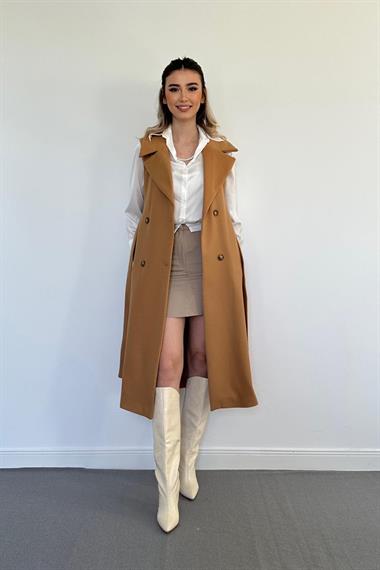 Toptan Camel Kolsuz Kaşe Kadın Kaban