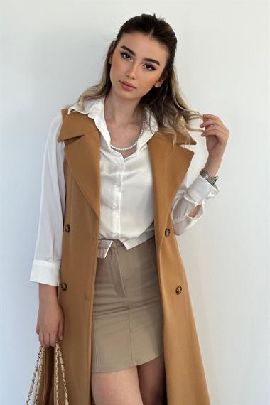 Toptan Camel Kolsuz Kaşe Kadın Kaban