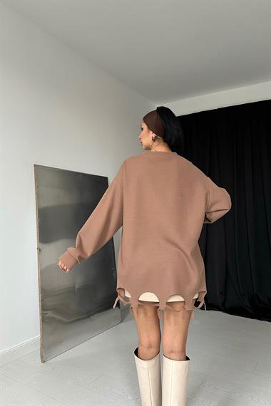 Toptan Camel Lazer Kesim Bluz