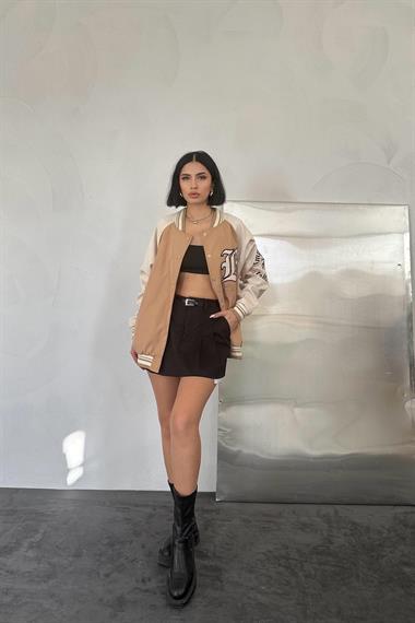 Toptan Camel Nakışlı Kolej Ceket