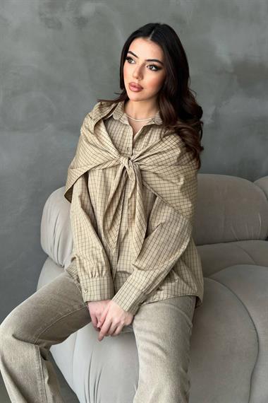 Toptan Camel Şal Detaylı Oversıze Gömlek