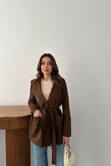 Toptan Camel Süet Bağlamalı Ceket