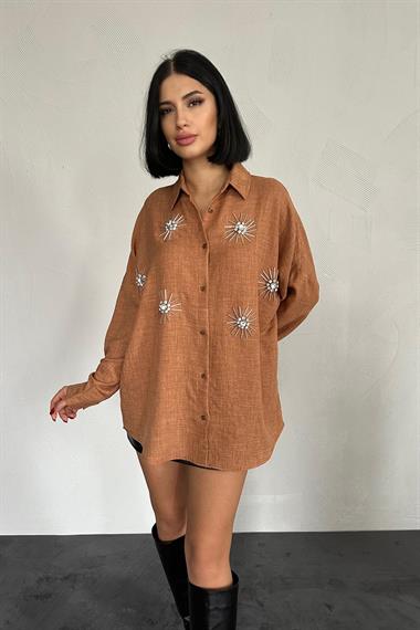Wholesale Camel Stone Embroidered Shirt