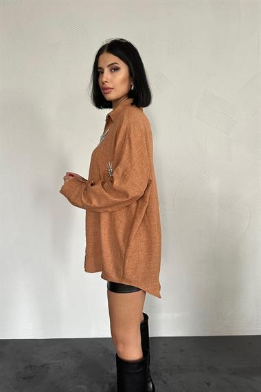 Wholesale Camel Stone Embroidered Shirt