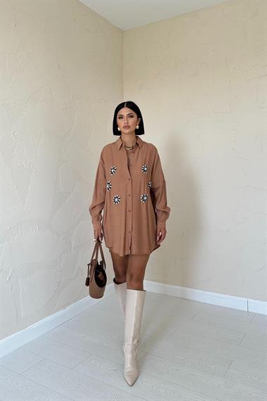 Toptan Camel Taşlı Gömlek