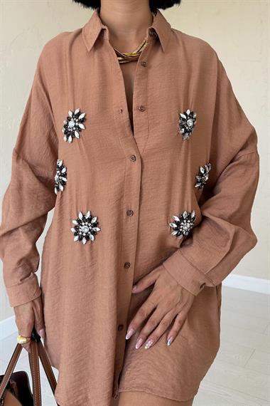 Toptan Camel Taşlı Gömlek