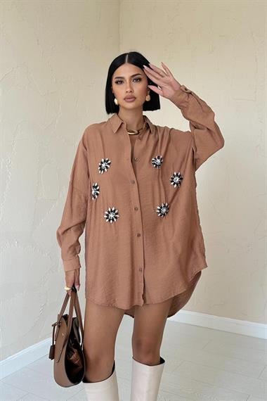 Toptan Camel Taşlı Gömlek