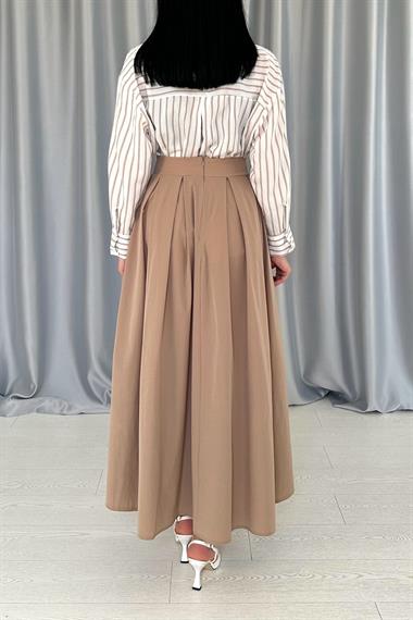 Toptan Camel Uzun Pileli Etek