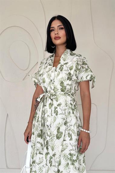 Toptan Desenli Çiçek Desenli Kuşaklı Elbise