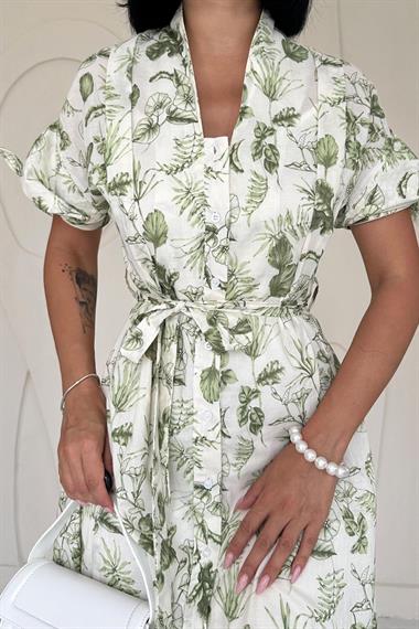 Toptan Desenli Çiçek Desenli Kuşaklı Elbise