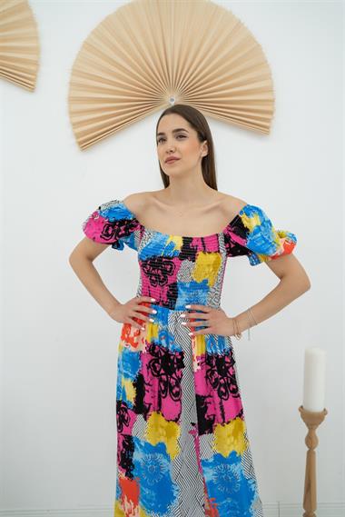 Toptan Desenli Desenli Elbise