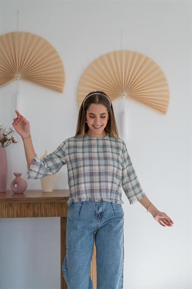 Wholesale Patterned Tassel Detailed Blouse