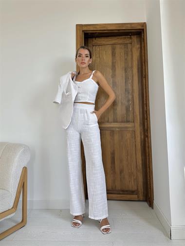 Toptan Ekru Askılı Büstiyer Ceket ve Pantolon Takım