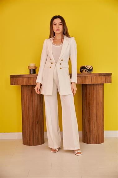 Toptan Ekru Blazer Düğmeli Ceket