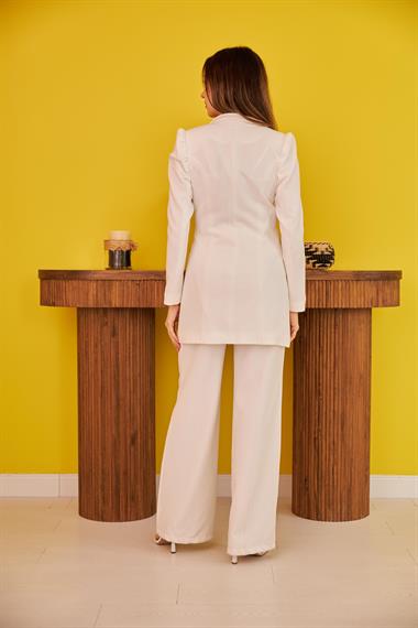 Toptan Ekru Blazer Düğmeli Ceket