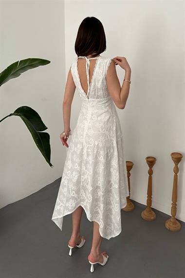 Toptan Ekru Brodeli Elbise