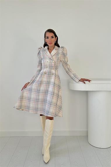 Toptan Ekru Ceket Kol Elbise