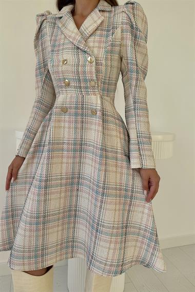 Toptan Ekru Ceket Kol Elbise