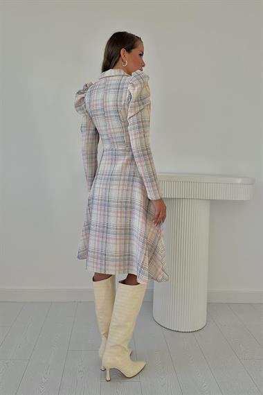 Toptan Ekru Ceket Kol Elbise