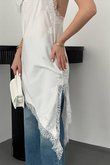 Toptan Ekru Dantelli Elbise