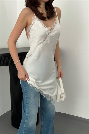 Toptan Ekru Dantelli Elbise