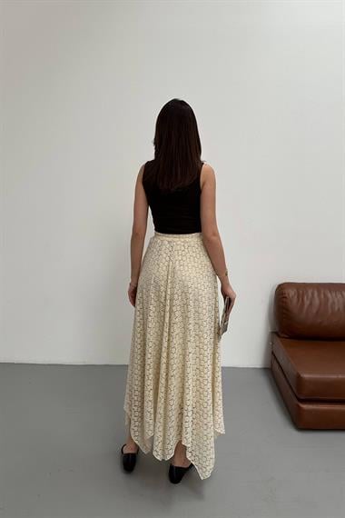 Toptan Ekru Dantelli Etek