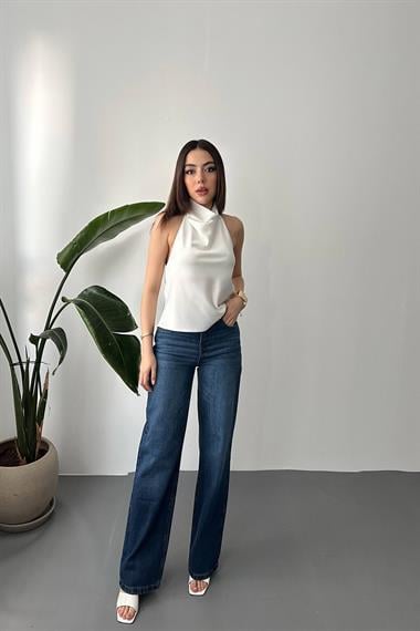 Toptan Ekru Degaje Saten Bluz