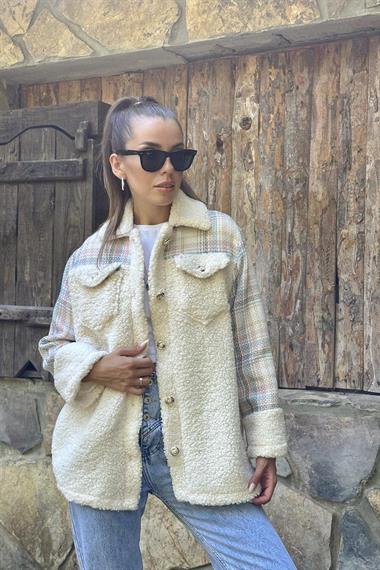 Toptan Ekru Garnili Kadın Kaban