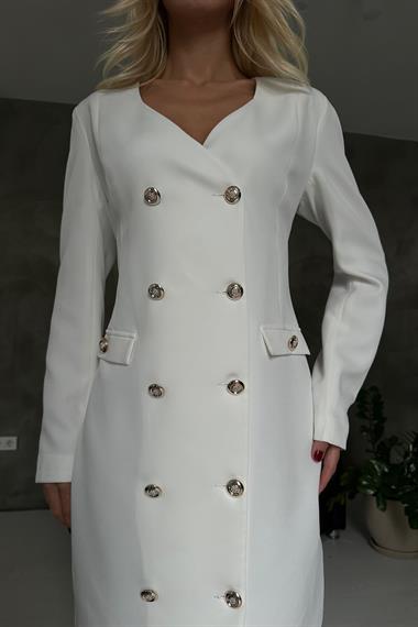 Toptan Ekru Gold Düğmeli Ceket Elbise