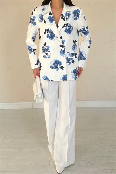 Toptan Ekru Gül Detaylı Blazer Ceket