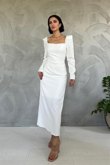 Toptan Ekru İnci Vatkalı Elbise