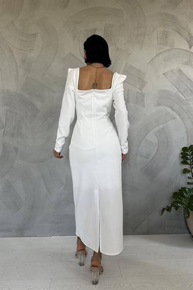 Toptan Ekru İnci Vatkalı Elbise