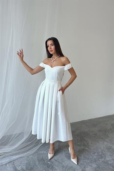 Toptan Ekru Jakarlı Elbise