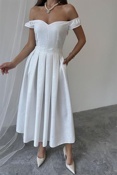 Toptan Ekru Jakarlı Elbise