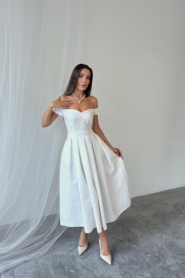 Toptan Ekru Jakarlı Elbise