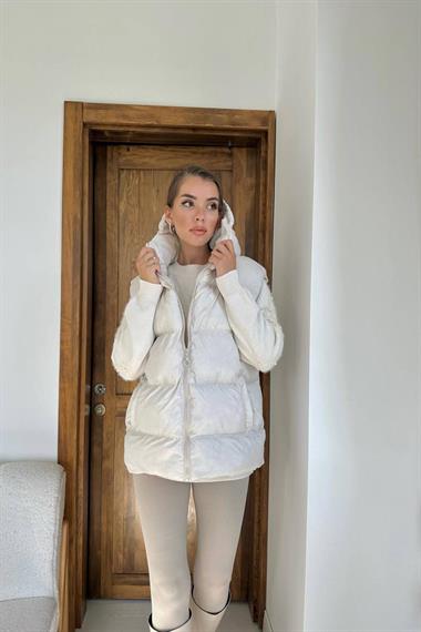 Toptan Ekru Kapüşonlu Şişme Yelek