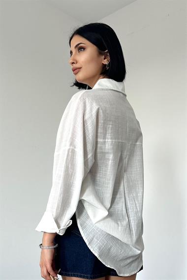 Wholesale Ecru Linen Classic Pattern Beaded Embroidered Shirt