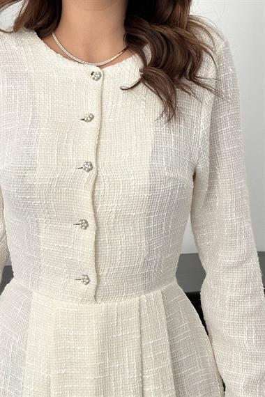 Toptan Ekru Kısa Klasik Elbise