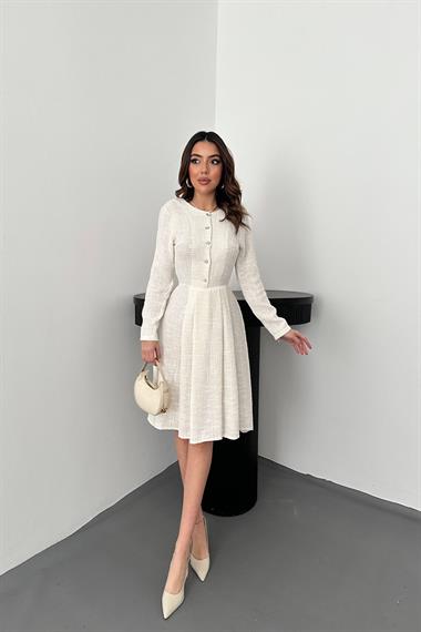 Toptan Ekru Kısa Klasik Elbise