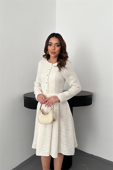 Toptan Ekru Kısa Klasik Elbise